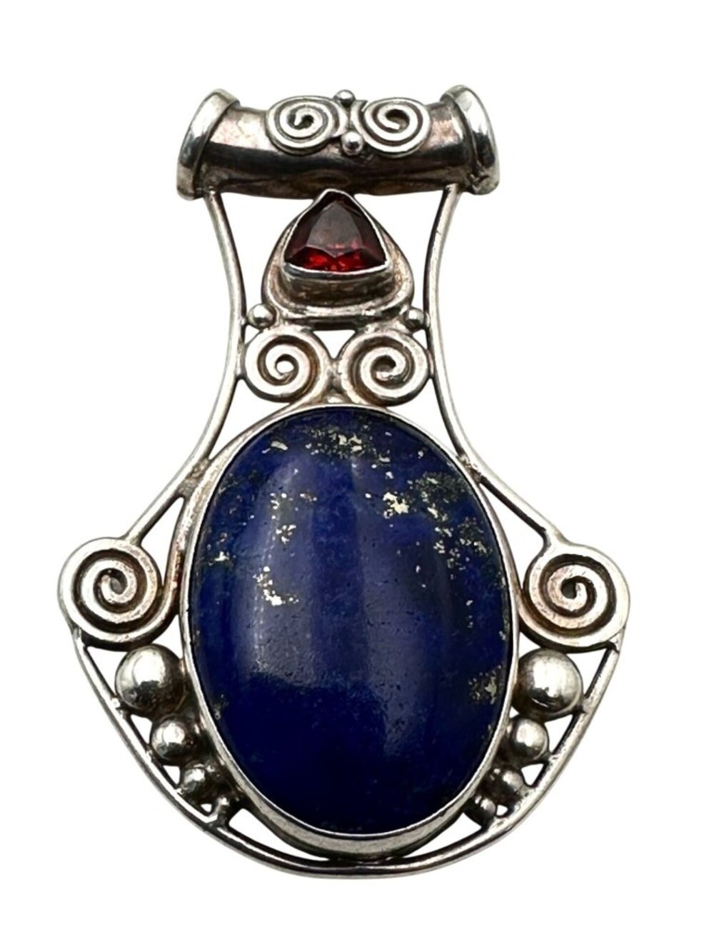 Sajen Blue Lapis Lazuli Garnet Sterling Silver Pendant
